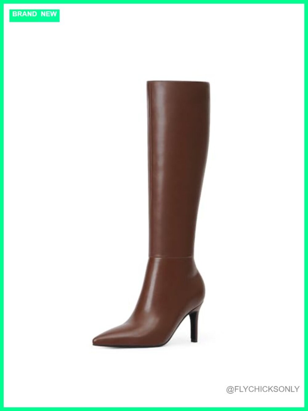 Easyfox PU Leather Pointed Toe Stiletto Knee High Boots Womens